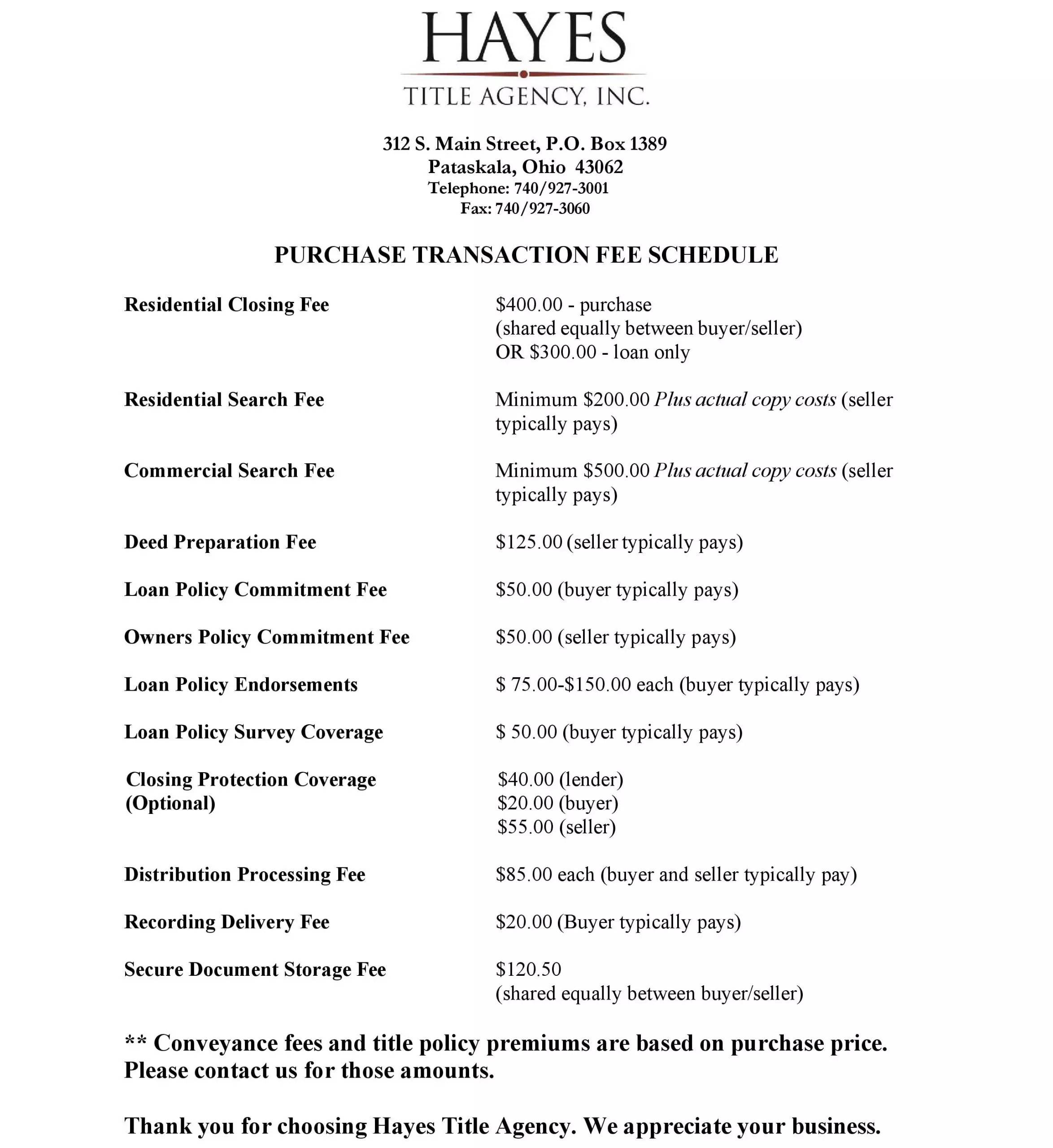 HTA Fee Schedule 2026